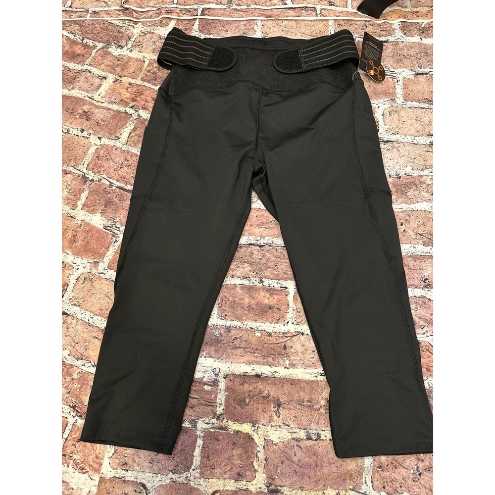 Tommie Copper Women Adj 2Pockets Capris 19" Black Compression Leggings - Picture 2 of 16